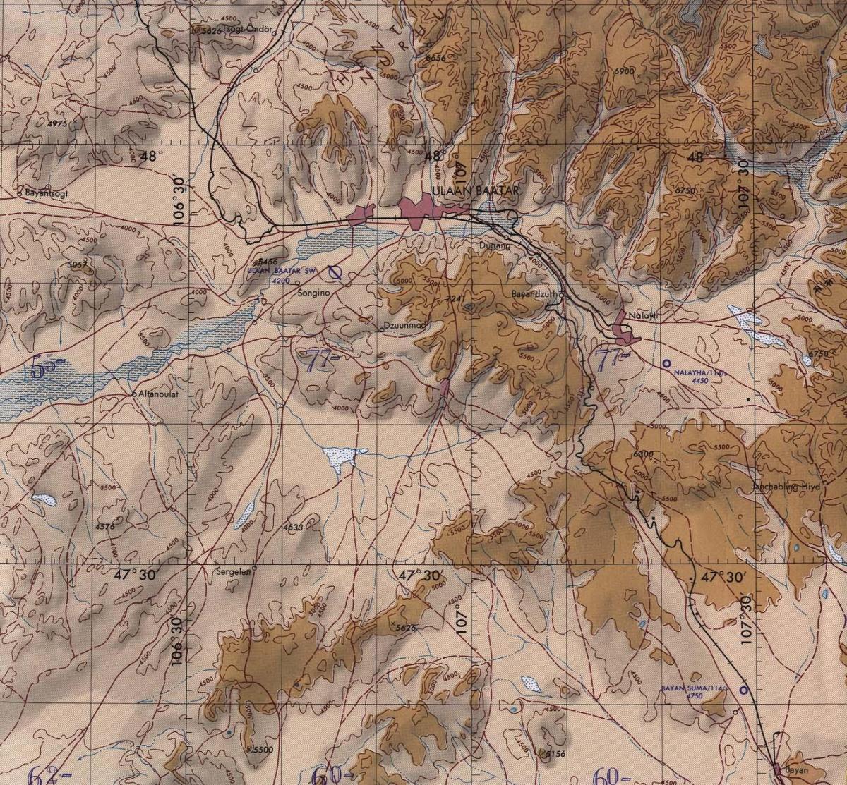 топографическая карта Монголии