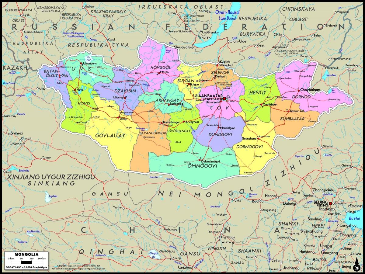 физическая карта Монголии
