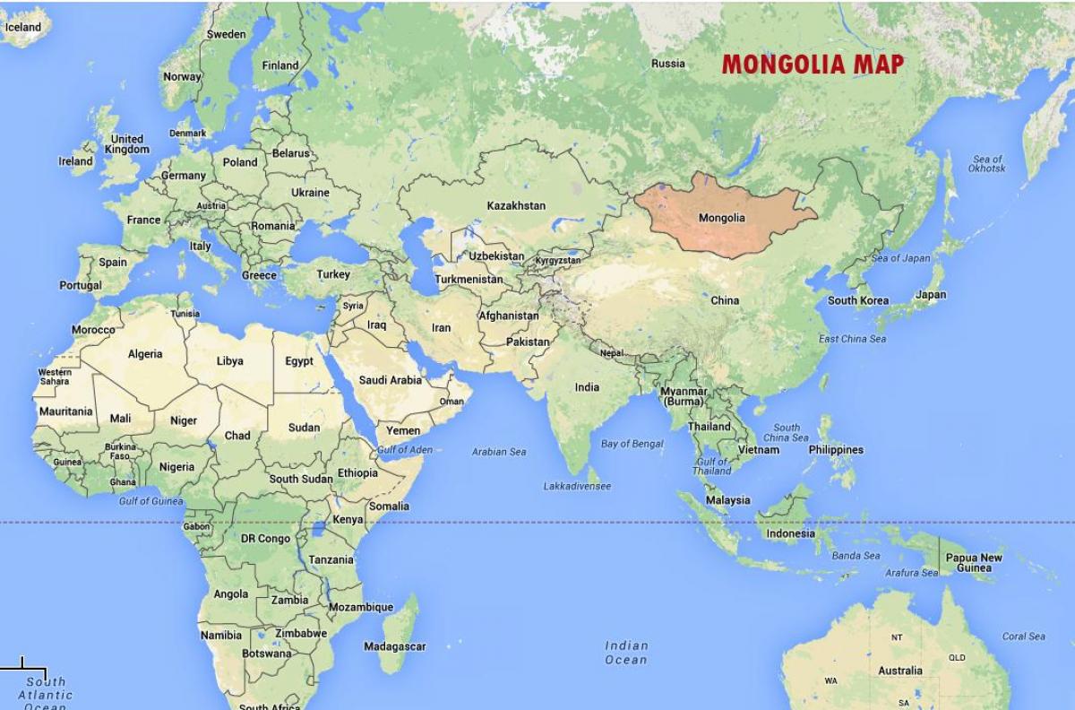 Монголия на карте мира - карта мира, показывающая Монголии (Восточная Азия- Азия)