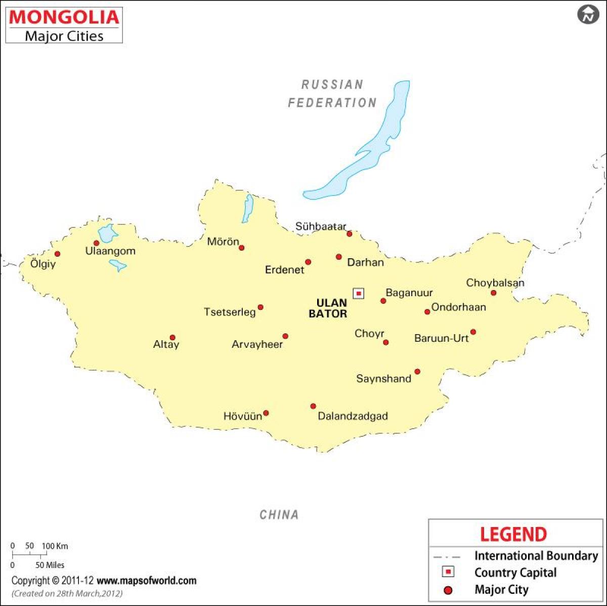 Карта Монголии с городами